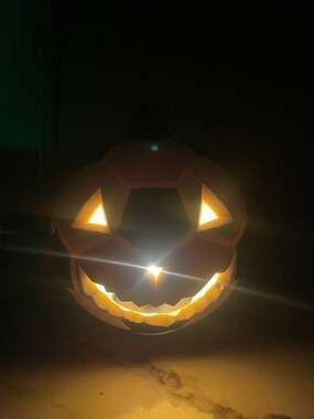 Gemmy Soccer Ball Halloween Pumpkin Jack O Lantern Light Up Electric Lamp